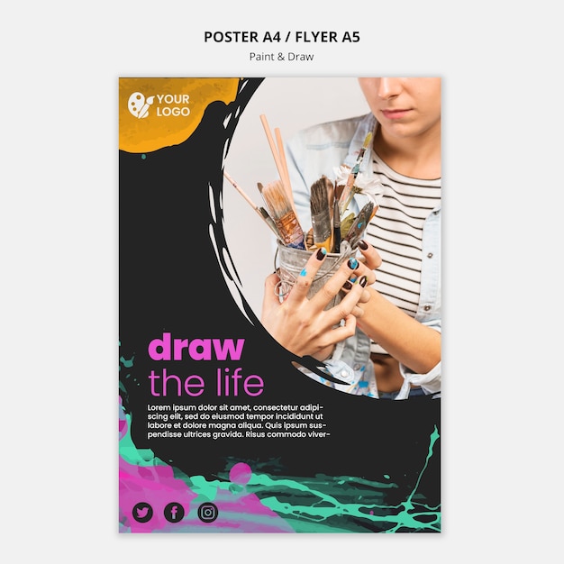 PSD grátis modelo de folheto para artistas de desenho e pintura