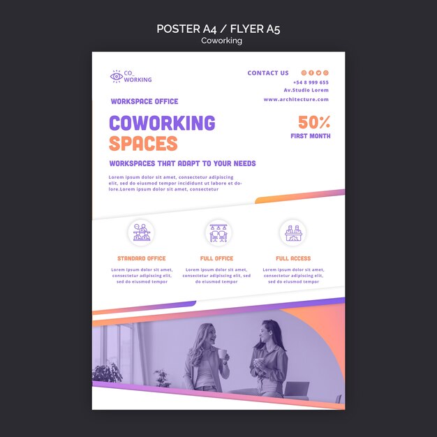 Modelo de folheto para espaço de coworking