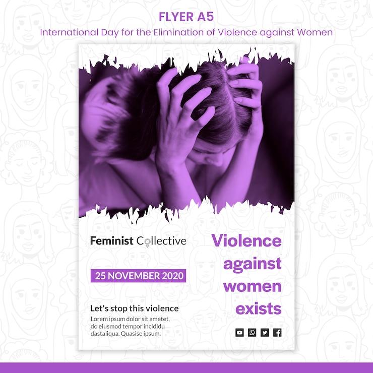 PSD grátis modelo de folheto para o dia internacional pela eliminação da violência contra as mulheres
