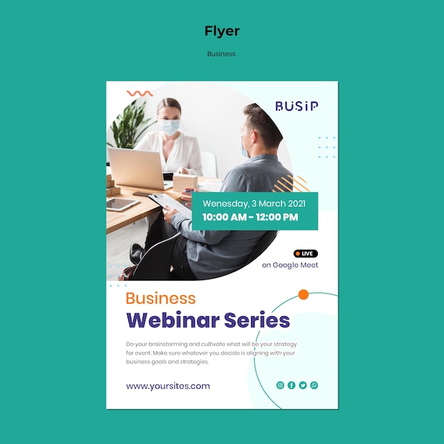 Modelo de folheto para webinar e início de negócios