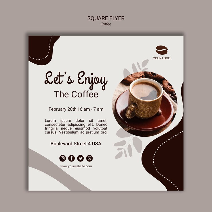 PSD grátis modelo de folheto quadrado café