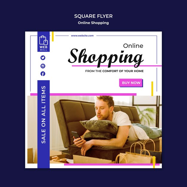 Modelo de folheto quadrado comercial conceito on-line