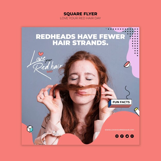 Modelo de folheto quadrado - conceito de dia de cabelo vermelho