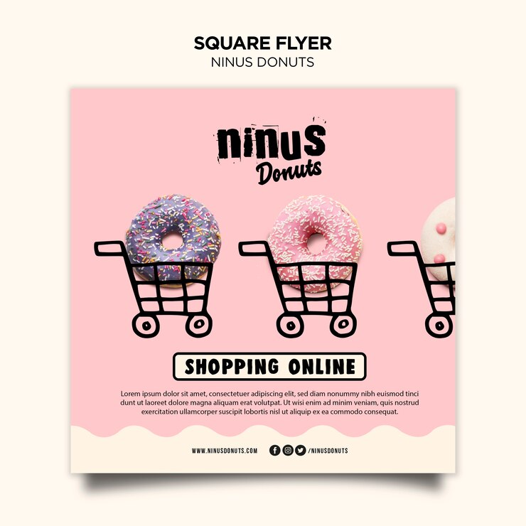 PSD grátis modelo de folheto quadrado conceito de rosquinhas