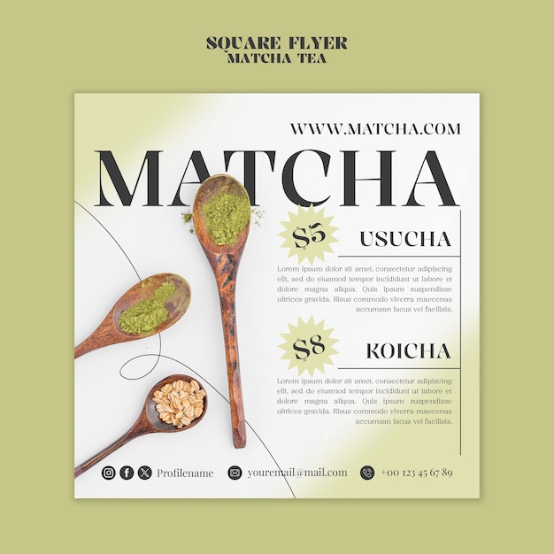 PSD grátis modelo de folheto quadrado de chá matcha