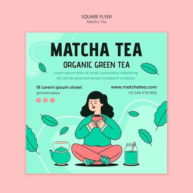 PSD grátis modelo de folheto quadrado de chá matcha