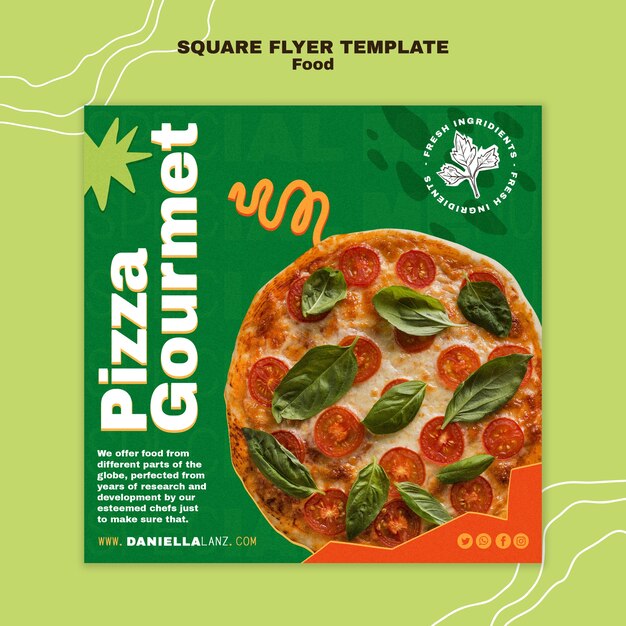 Modelo de folheto quadrado de comida deliciosa desenhada à mão