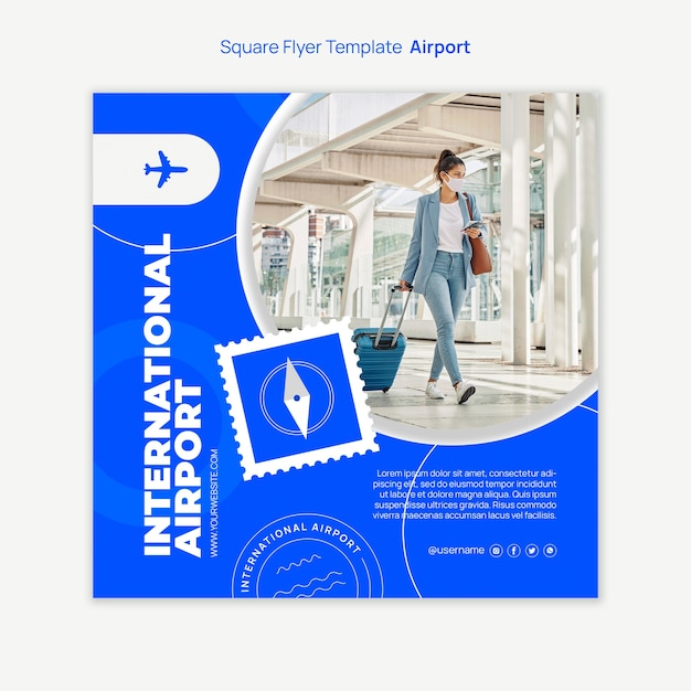 PSD grátis modelo de folheto quadrado de empresa aeroportuária desenhada à mão