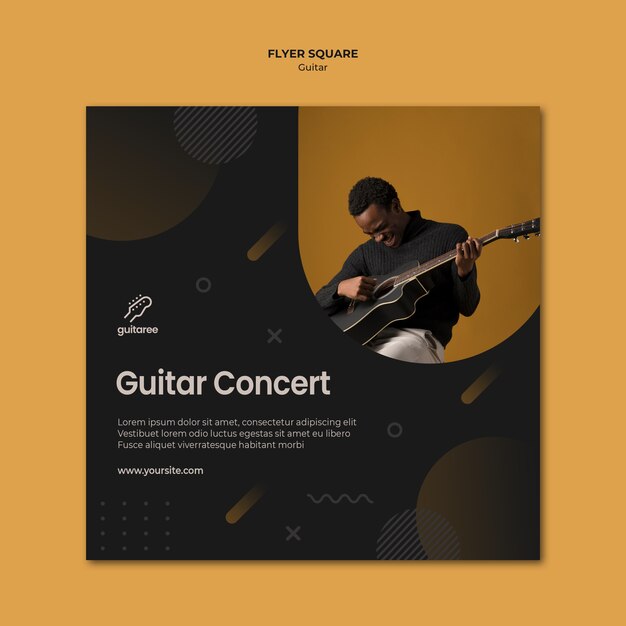 Modelo de folheto quadrado de jogador de guitarra