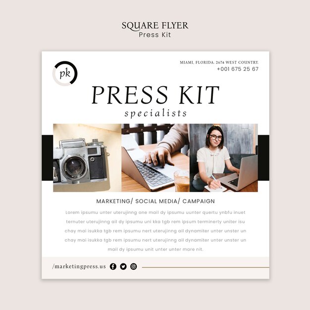 Modelo de folheto quadrado de kit de imprensa mínimo