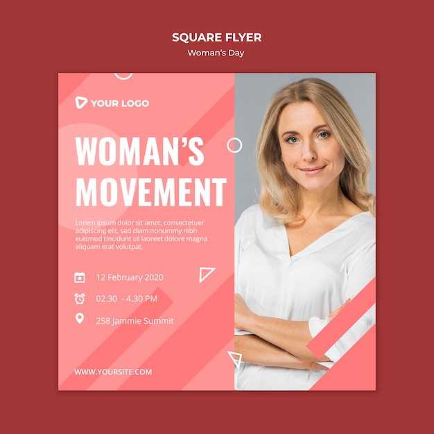 Modelo de folheto quadrado de movimento de mulher