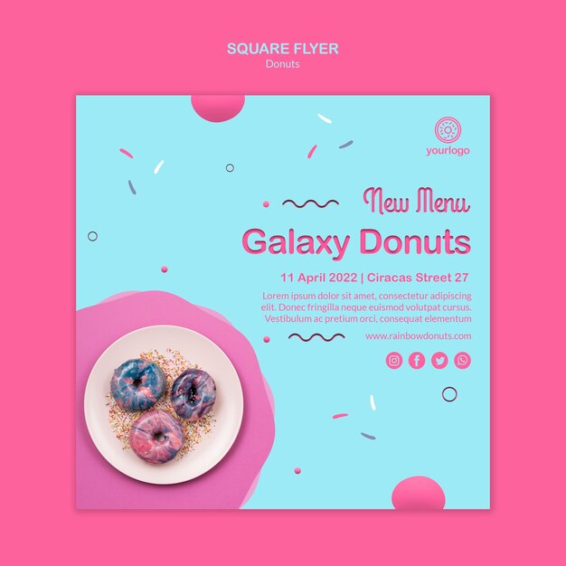 Modelo de folheto quadrado galáxia rosquinhas