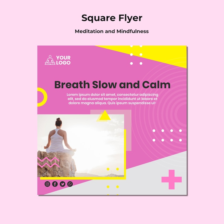 PSD grátis modelo de folheto quadrado para meditação e atenção plena
