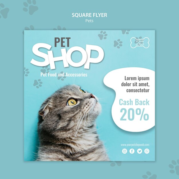 Modelo de folheto quadrado para pet shop