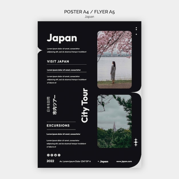 Modelo de folheto vertical com passeio pela cidade japonesa