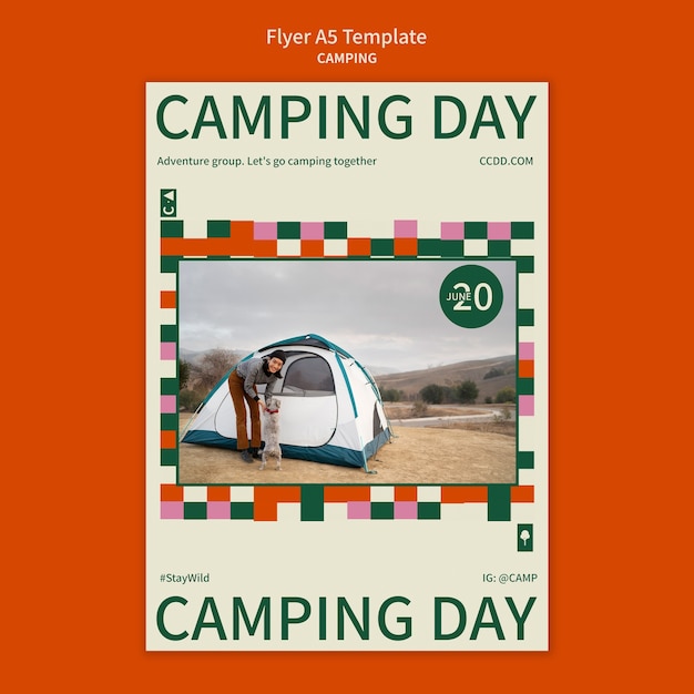 Modelo de folheto vertical de acampamento com design de formas geométricas