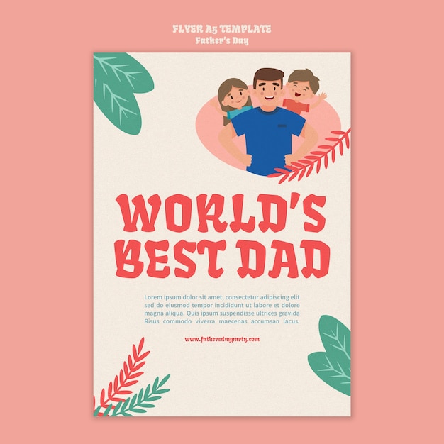 PSD grátis modelo de folheto vertical do dia dos pais com desenho animado pai e filho
