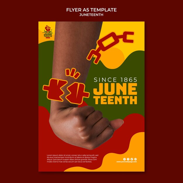 Modelo de folheto vertical Juneteenth com mão e corrente quebrada