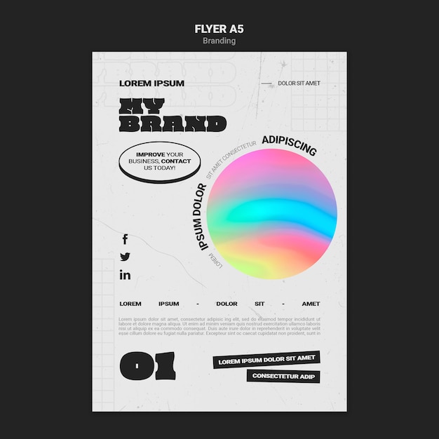 Modelo de folheto vertical para a marca da empresa com forma de círculo colorido