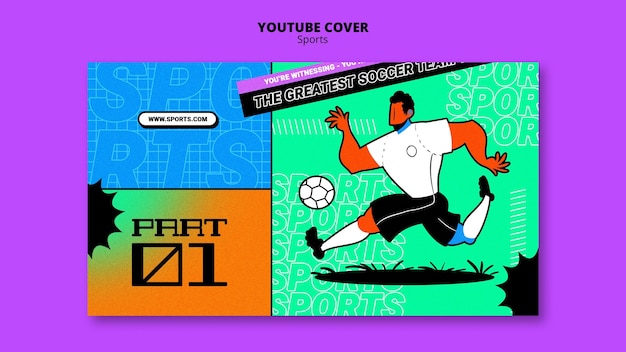 PSD grátis modelo de futebol com ilustração vibrante capa do youtube
