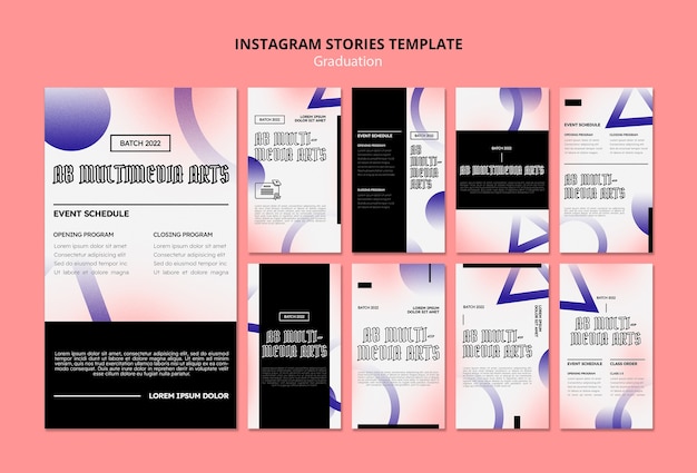 Modelo de graduação de histórias do instagram gradiente