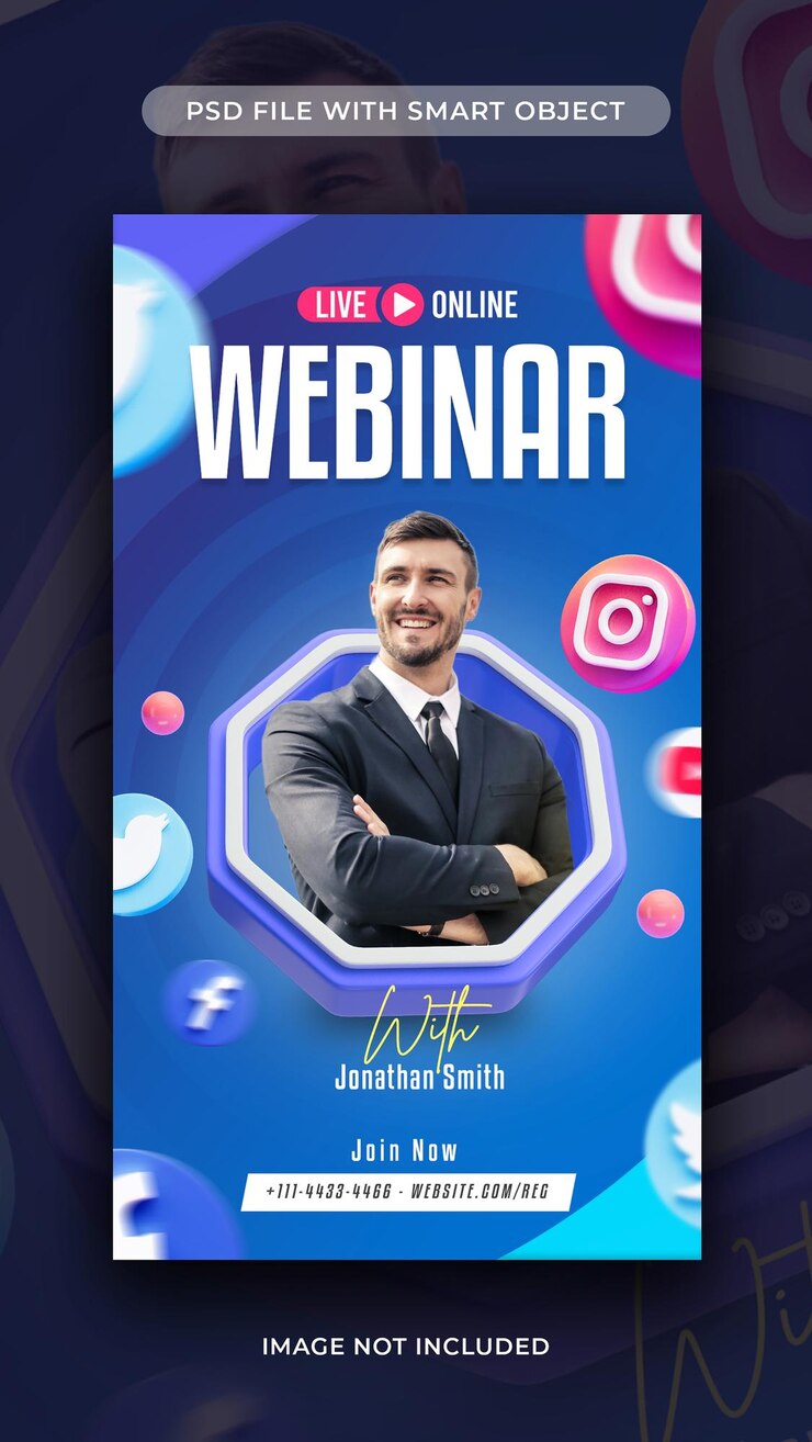 PSD grátis modelo de história do instagram de webinar ao vivo de marketing digital