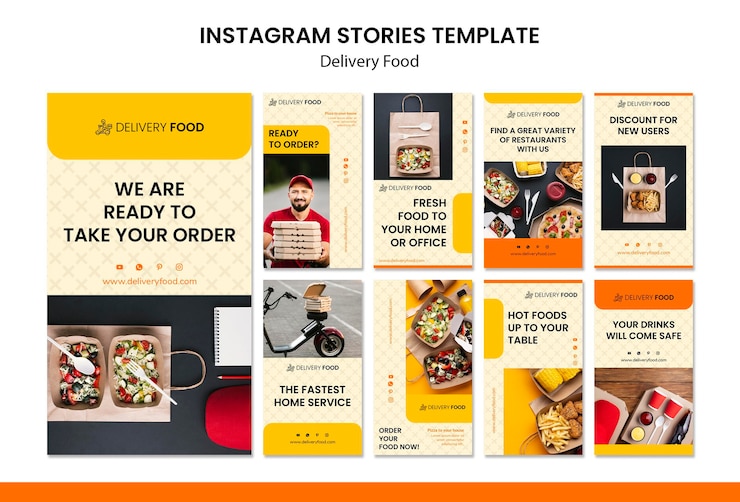 PSD grátis modelo de histórias de instagram de comida de entrega