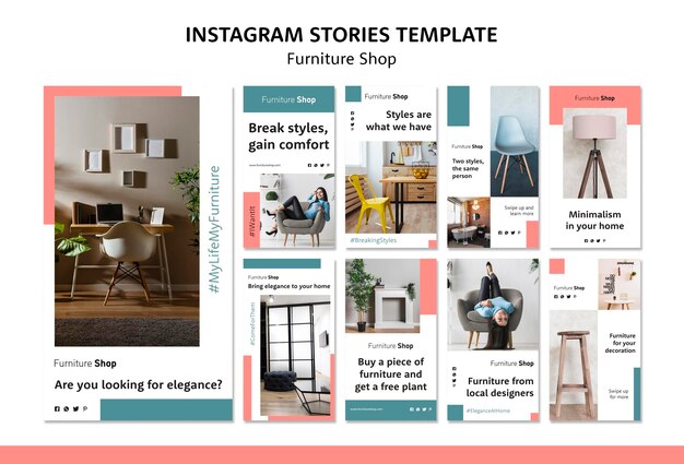 Modelo de histórias de instagram de conceito de loja de móveis