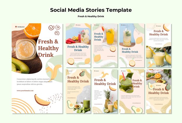 Modelo de histórias de mídia social de suco de fruta