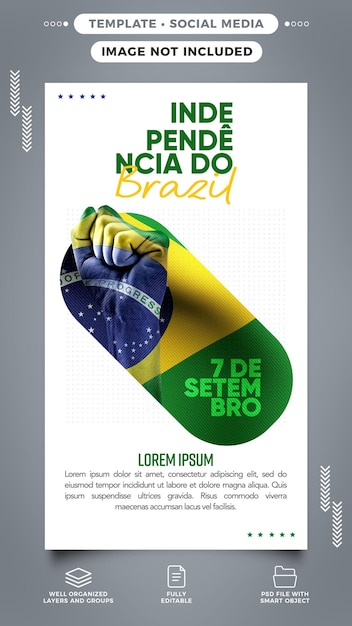 PSD grátis modelo de histórias de mídia social independência do brasil 7 de setembro