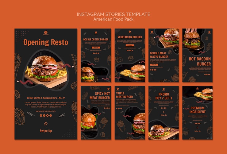 PSD grátis modelo de histórias do instagram com comida americana