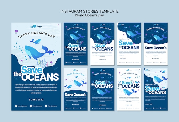 PSD grátis modelo de histórias do instagram com o dia mundial do oceano