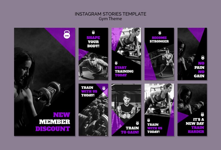 PSD grátis modelo de histórias do instagram - conceito de tema de academia