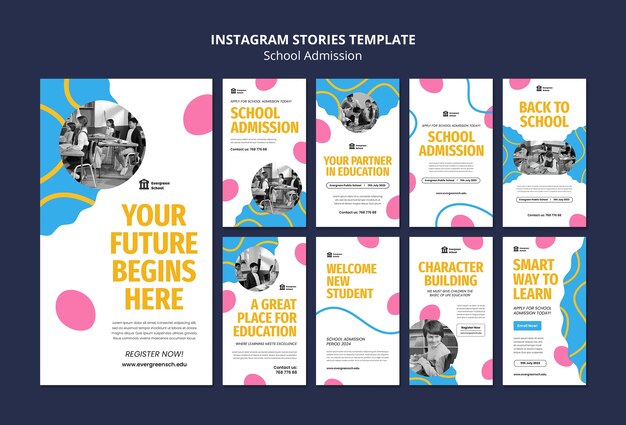 Modelo de histórias do instagram de admissão na escola