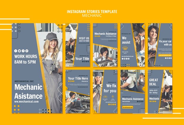 Modelo de histórias do instagram de assistência mecânica