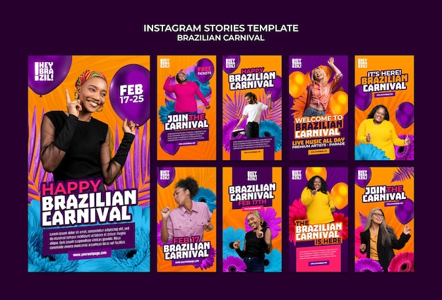 PSD grátis modelo de histórias do instagram de carnaval brasileiro