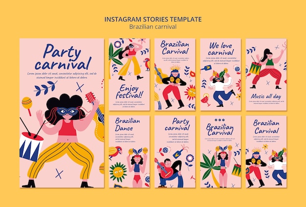 PSD grátis modelo de histórias do instagram de carnaval brasileiro