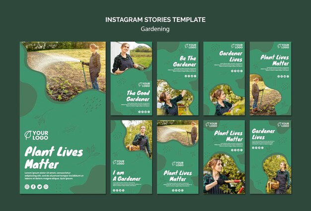 Modelo de histórias do instagram de conceito de jardinagem