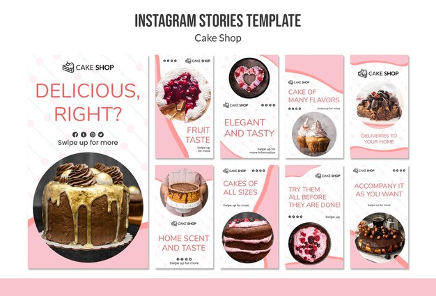 Modelo de histórias do instagram de conceito de loja de bolos