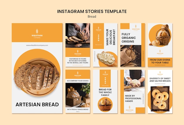 Modelo de histórias do instagram de conceito de pão