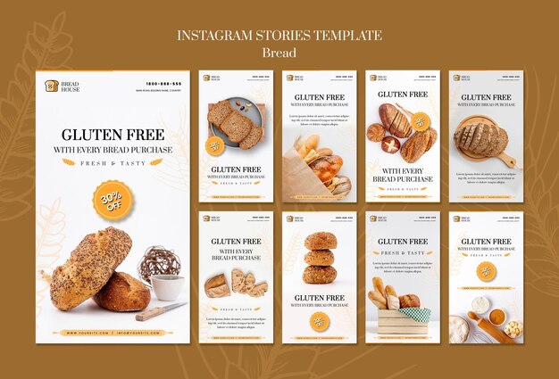 Modelo de histórias do instagram de conceito de pão