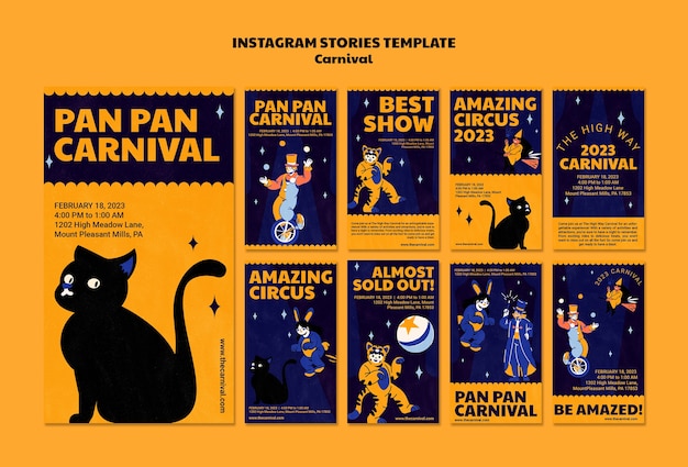 PSD grátis modelo de histórias do instagram de festa de carnaval