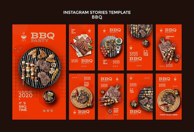 PSD grátis modelo de histórias do instagram de festa de churrasco