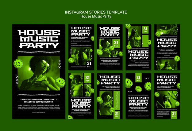 Modelo de histórias do instagram de festas de música house