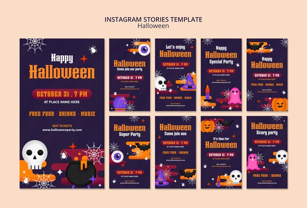 Modelo de histórias do instagram de halloween de design plano