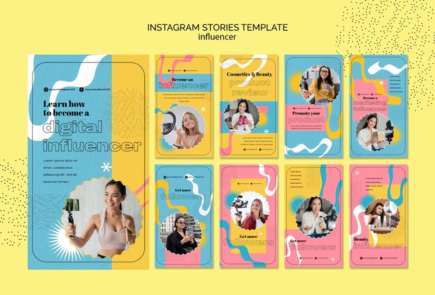 Modelo de histórias do instagram de influenciador de design plano