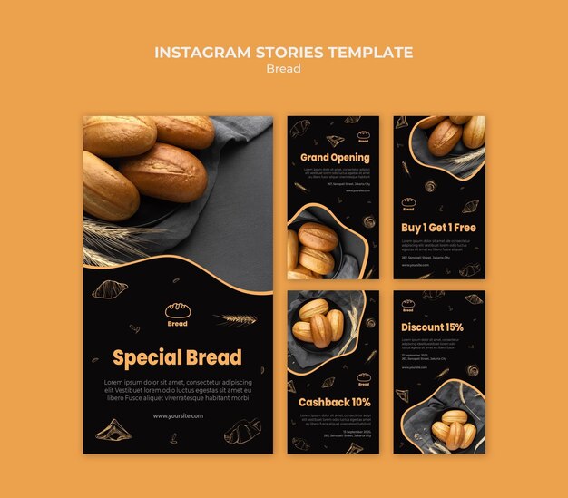 Modelo de histórias do Instagram de loja de pães