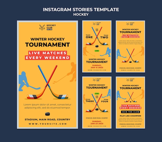 Modelo de histórias do instagram de torneio de hóquei