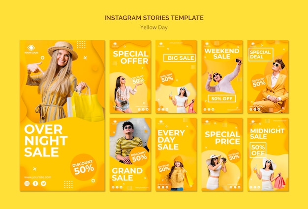 PSD grátis modelo de histórias do instagram dia amarelo