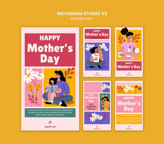 Modelo de histórias do Instagram do Dia da Mãe desenhado à mão